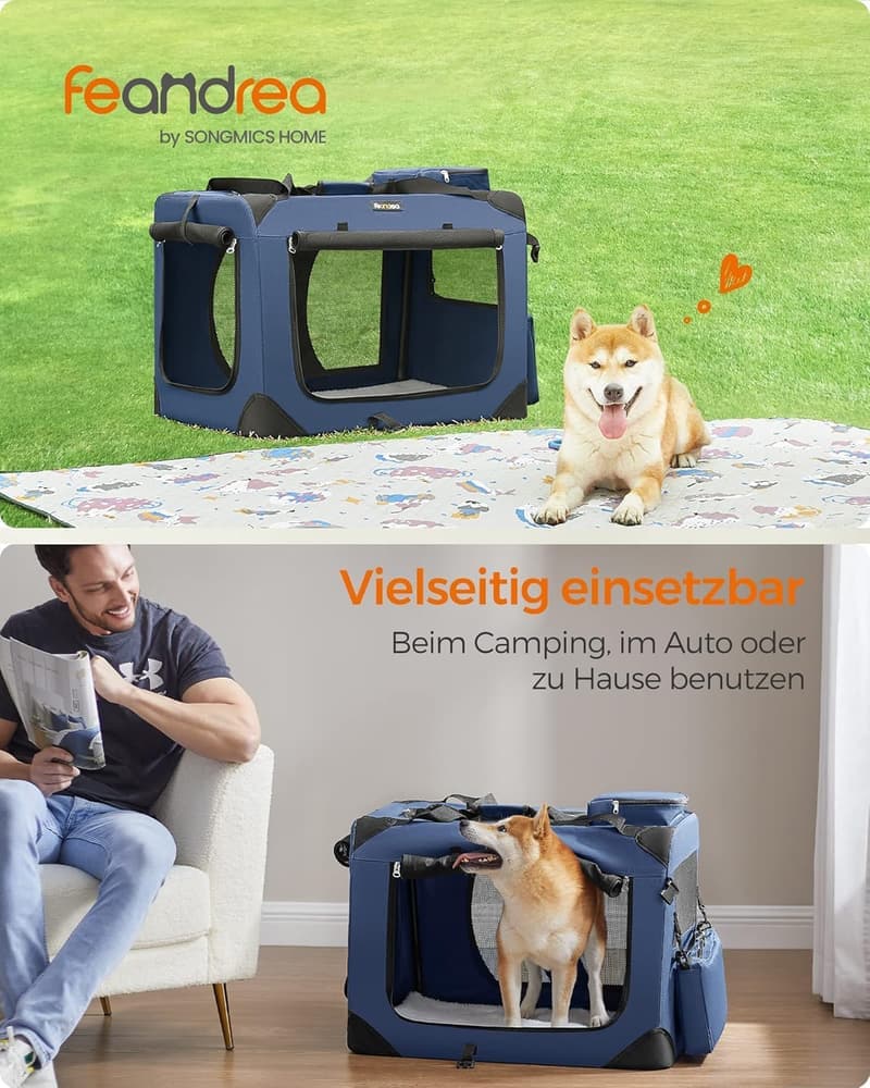 Faltbare Hundebox aus Oxford-Gewebe, atmungsaktiv, dunkelblau, 70 x 52 x 52 cm