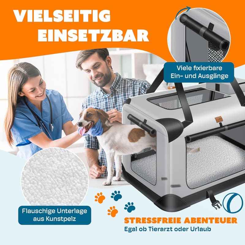 Hund- und Katzentransporttasche M, faltbar, inkl. Hundenapf, hellgrau