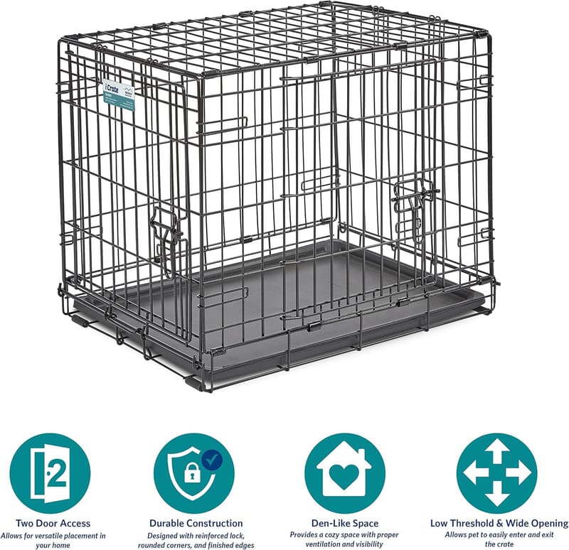 Hundebox iCrate 61 cm mit Doppeltür und auslaufsicherer Wanne, schwarz