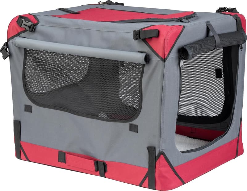 Faltbare Tiertransportbox für Hunde und Katzen - Rot, Größe L