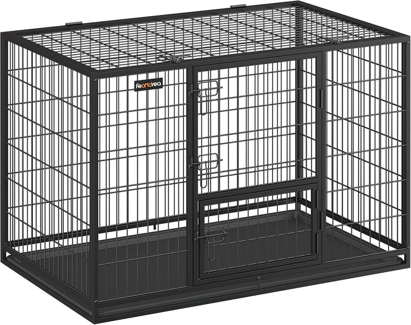 Transportable Gitterbox für große Hunde, 122 cm, abnehmbare Türen, schwarz
