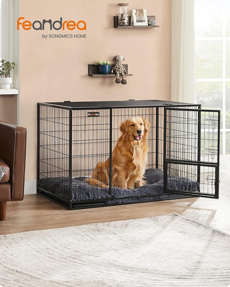 Transportable Gitterbox für große Hunde, 122 cm, abnehmbare Türen, schwarz