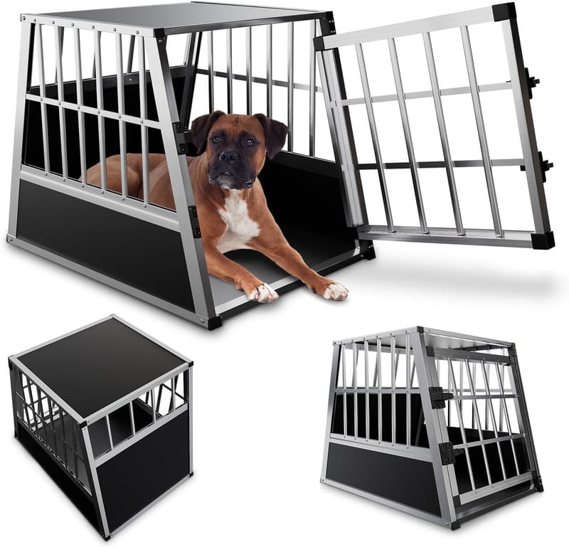 Robuste Alu Hundetransportbox L - 91x66x70 cm mit Gittertür