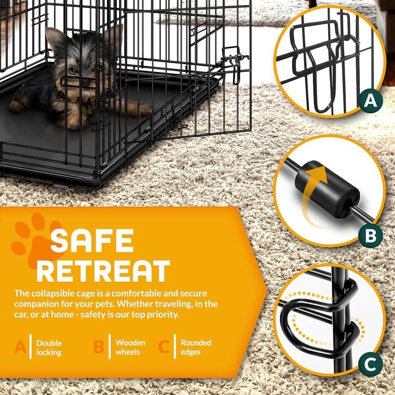 Faltbare Hundebox mit 2 Türen und Bodenschale – Transportbox für Hunde