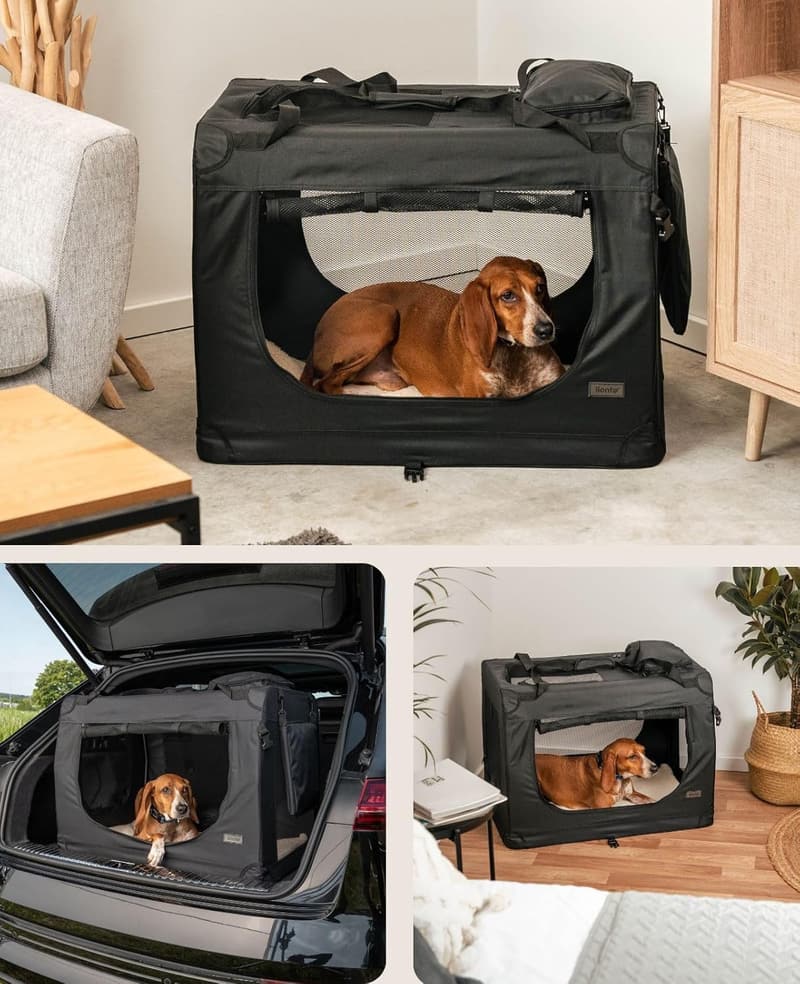Faltbare Hundetransportbox für Reisen bis 18 kg, stabile Stoffbox schwarz