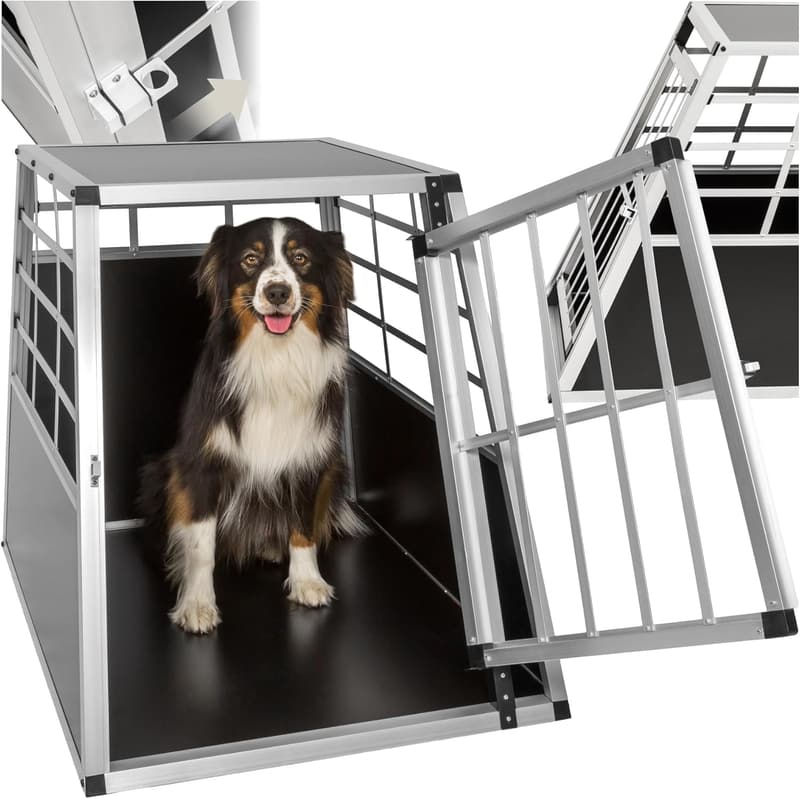 Aluminium Hundetransportbox für Auto und Zuhause - 65 x 90 x 69,5 cm