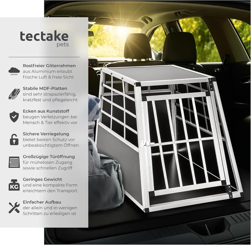 Aluminium Hundetransportbox für Auto und Zuhause - 65 x 90 x 69,5 cm