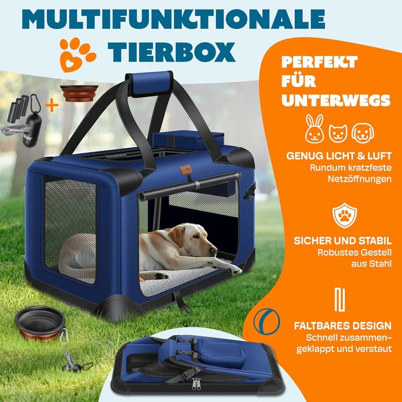 Transporttasche für Haustiere M 60x42x42cm, faltbar, navyblau