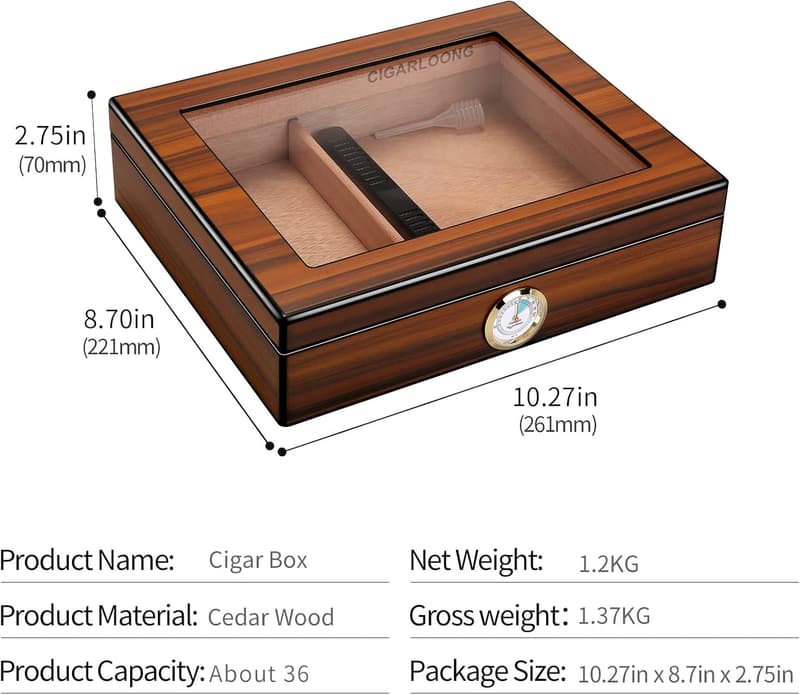 Zedernholz Zigarrenhumidor mit Hygrometer und Luftbefeuchter für 20-25 Zigarren