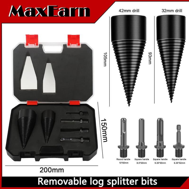 MaxEarn Holzspalter-Set mit Kegelbohrern und Bohrgriffen für den Haushalt