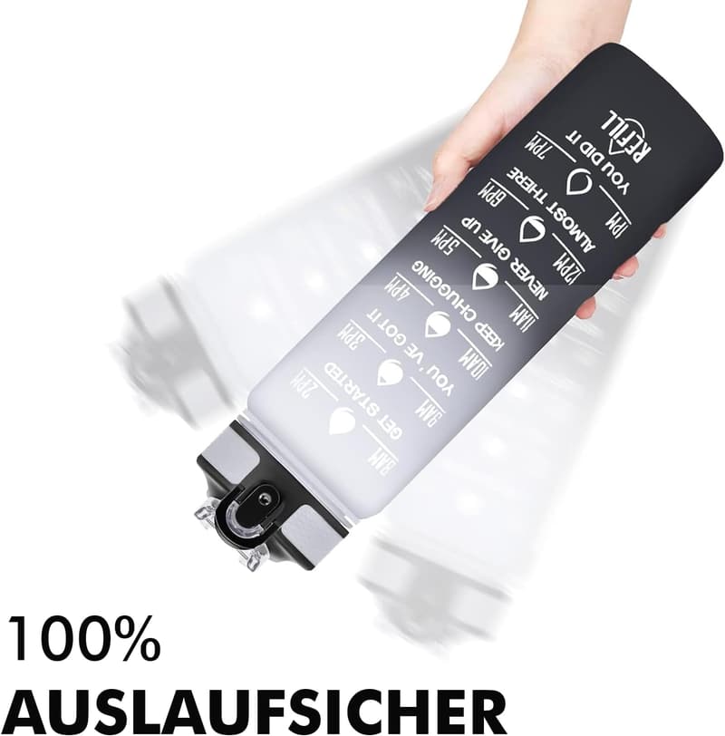 BPA-freie Tritan-Trinkflasche 1L mit Strohhalm und Zeitmarkierung