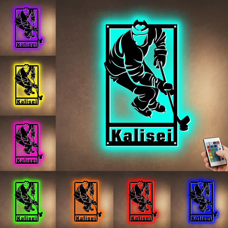 Personalisierte Hockey LED-Lampe mit Namen – Geschenk für Kinder