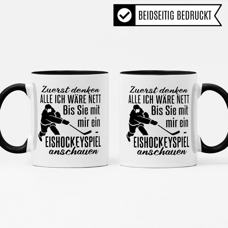 Eishockey Tasse mit Humor für Eishockeyfans – Schwarze und weiße Kaffeetasse
