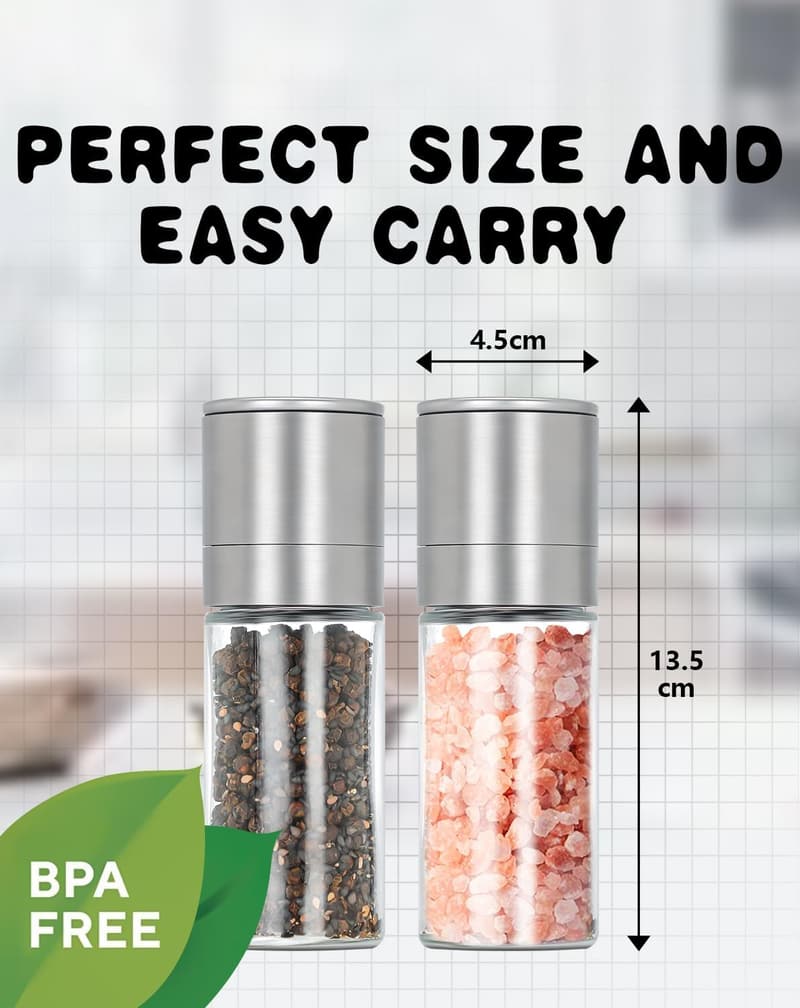 Verstellbare Mini Salz- und Pfeffermühle im 2er Set für Küche und Camping