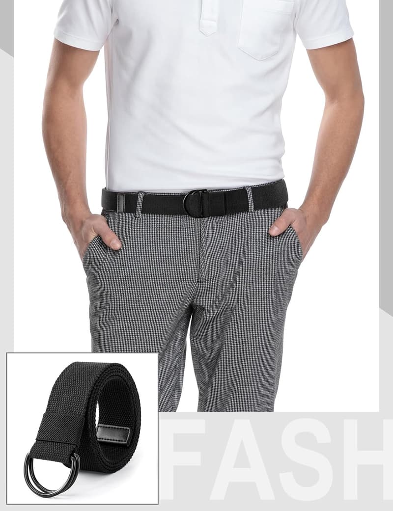 Stufenlos verstellbarer Gürtel aus Canvas für Damen und Herren, schwarz