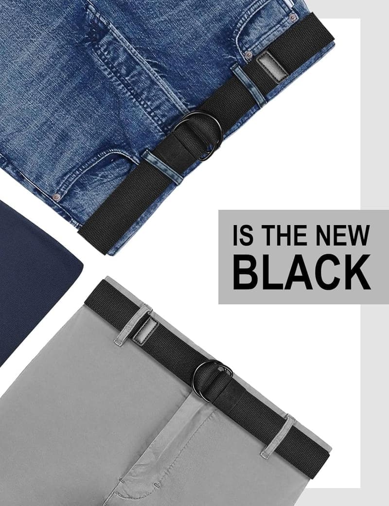 Stufenlos verstellbarer Gürtel aus Canvas für Damen und Herren, schwarz
