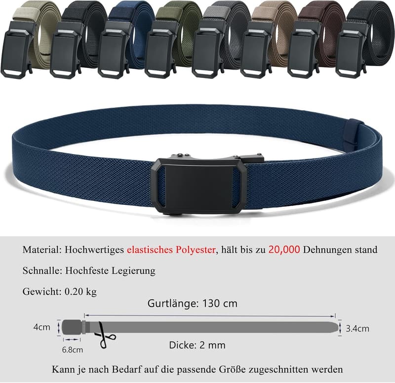 Verstellbarer elastischer Ratschen-Gürtel mit automatischer Schnalle, 70-125 cm
