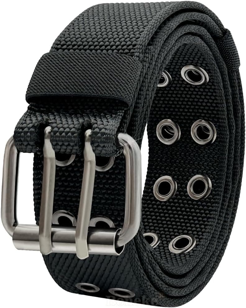 Doppelloch Nylon Gürtel - Unisex Punk Stil für Jeans, Schwarz