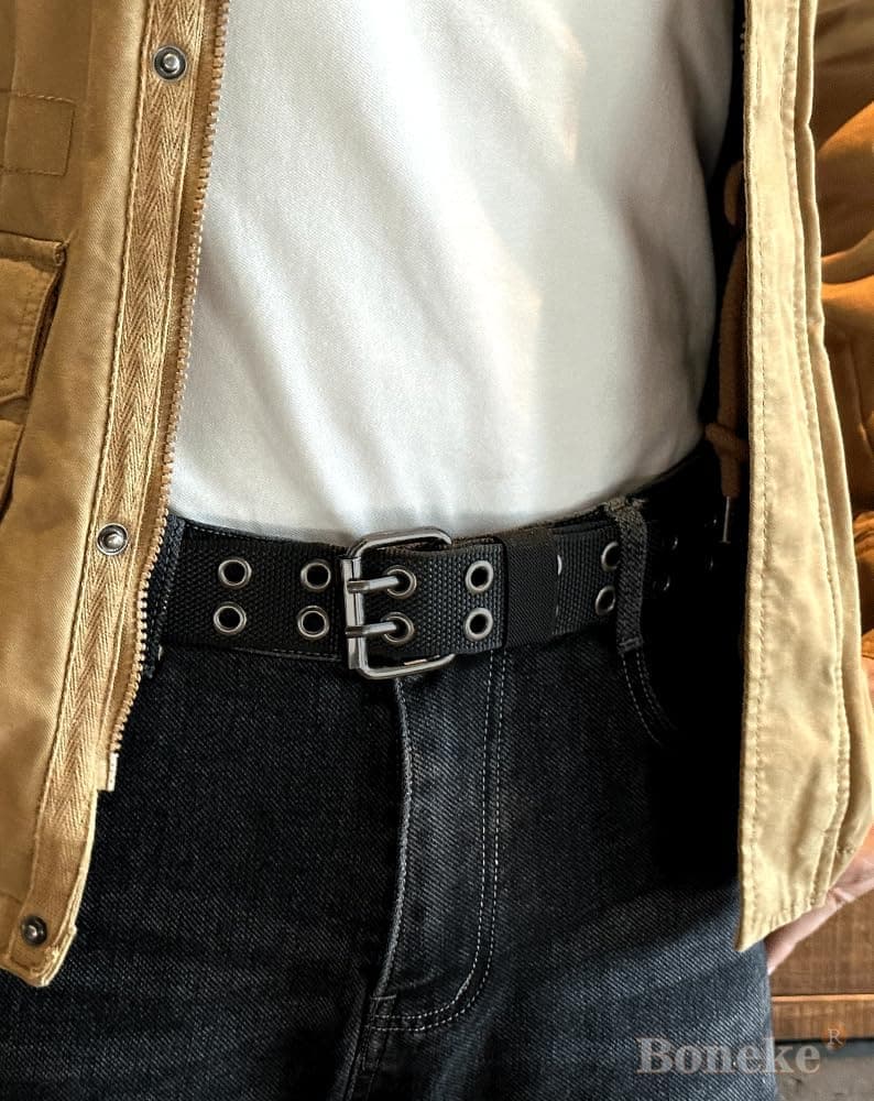 Doppelloch Nylon Gürtel - Unisex Punk Stil für Jeans, Schwarz