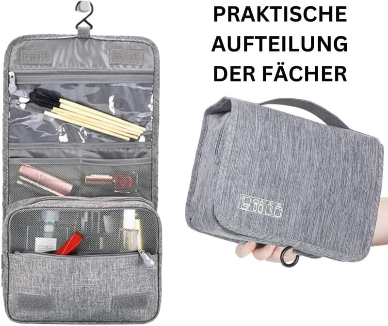 Praktische Kulturtasche zum Aufhängen für Damen und Herren (Grau)