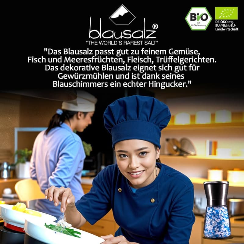 Bio Gourmet Blausalz-Set mit Salzmühle – 500 g grobes Salz, made in Germany