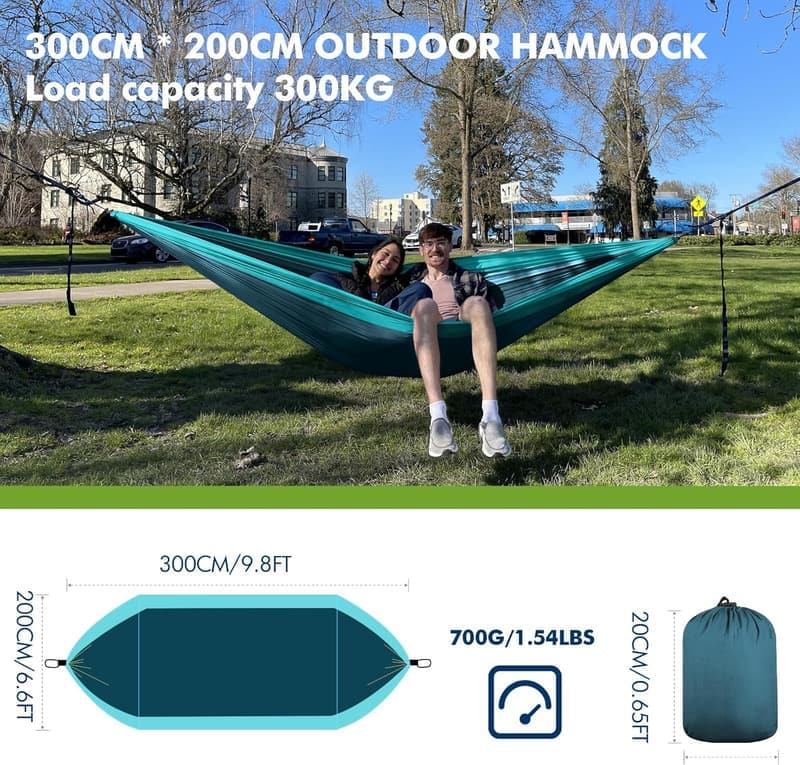 Ultraleichte Doppelhängematte für 2 Personen – 300 kg Tragfähigkeit, Nylon