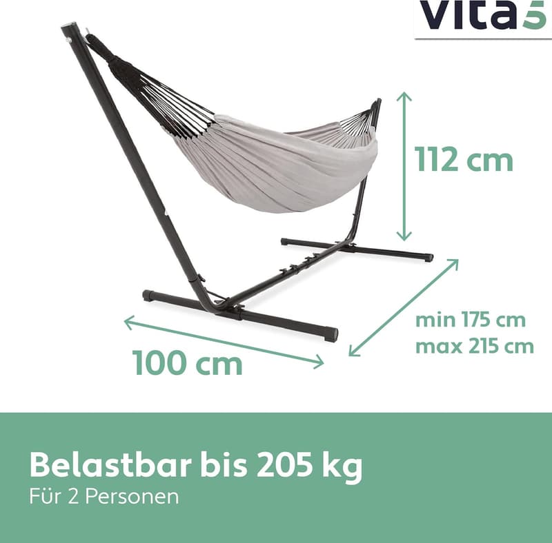 Doppelhängematte mit Gestell für Garten und Balkon, 200 kg Tragkraft