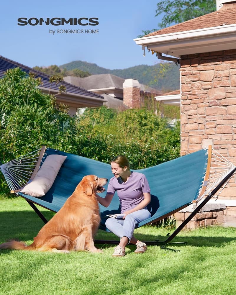 Gepolsterte Outdoor-Hängematte für 2 Personen mit Kissen, 200 x 140 cm