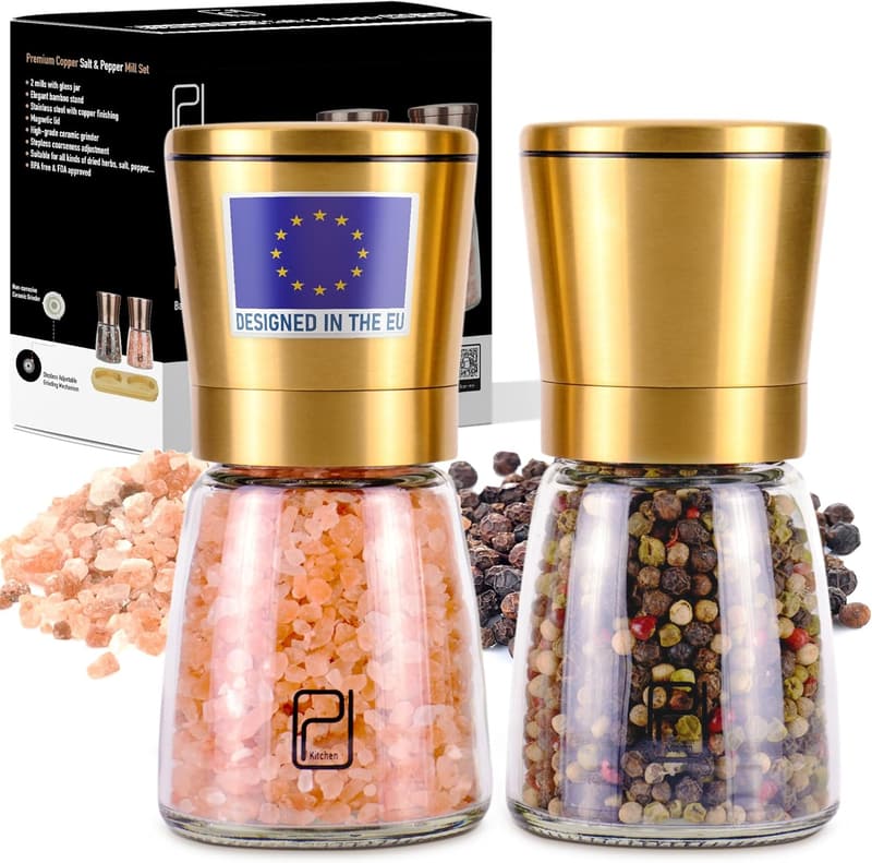 Goldenes Salzmühlen- und Pfeffermühlen-Set mit verstellbarem Keramikmahlwerk