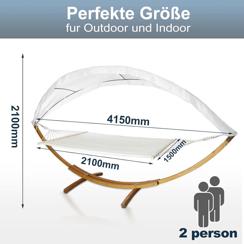 Hängematte mit Gestell und Dach für 2 Personen – 200 kg belastbar, 200×150 cm