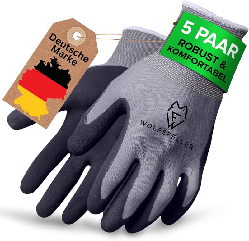 Robuste Arbeitshandschuhe für Herren und Damen - 5 Paar Nitril-Beschichtung