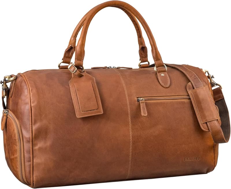 Vintage Leder Reisetasche 'Jermaine' für Männer und Frauen mit Schuhfach - Cognac