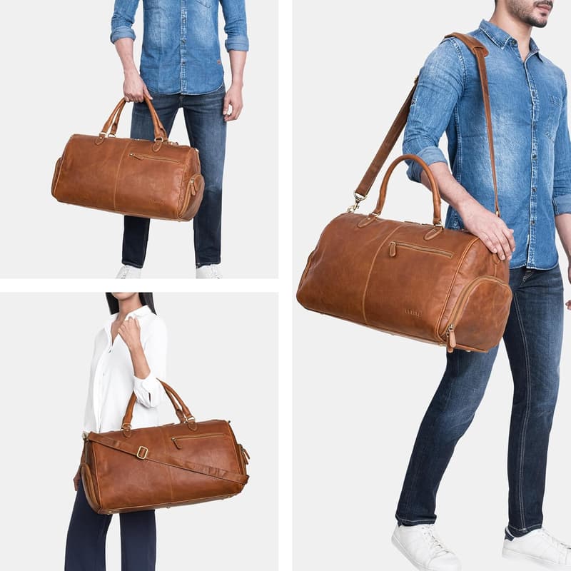 Vintage Leder Reisetasche 'Jermaine' für Männer und Frauen mit Schuhfach - Cognac