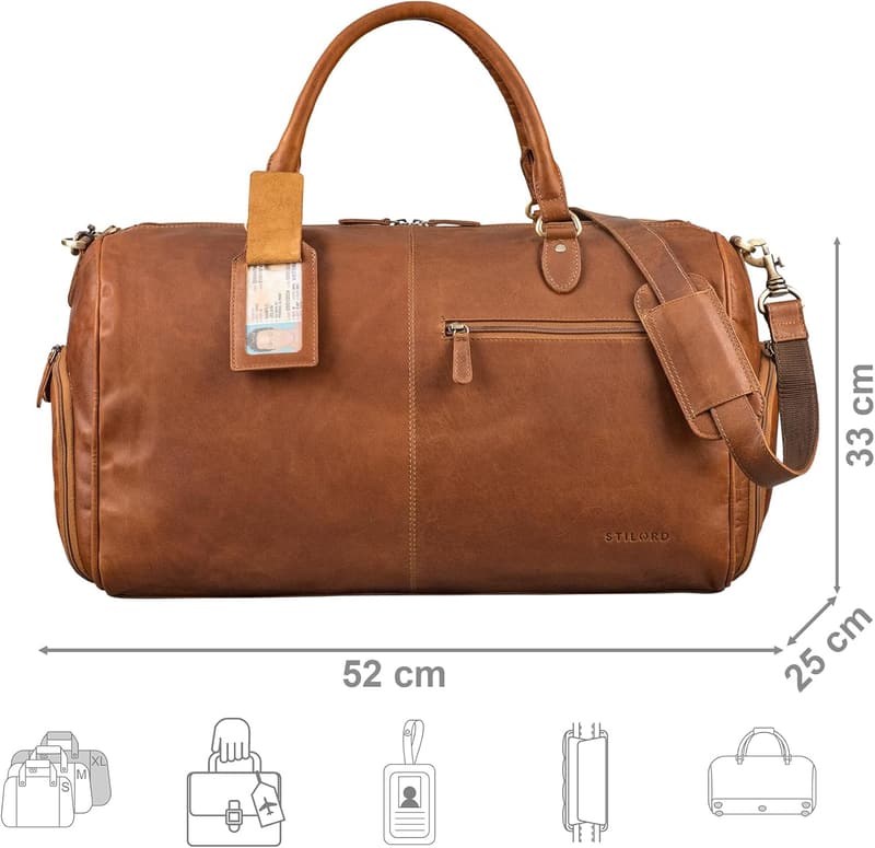 Vintage Leder Reisetasche 'Jermaine' für Männer und Frauen mit Schuhfach - Cognac