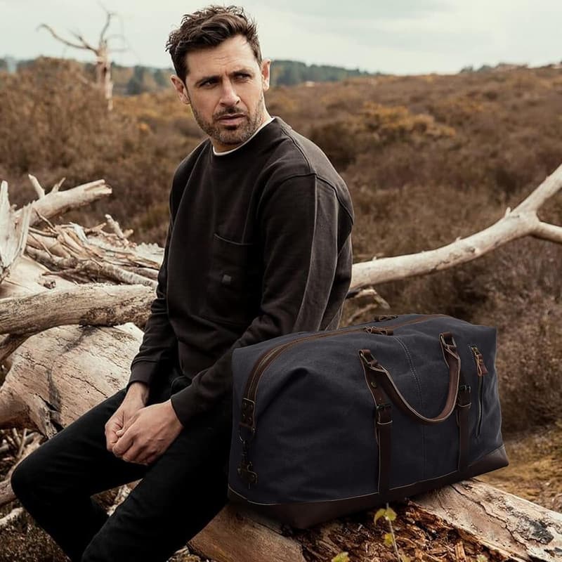 Vintage Canvas Reisetasche 60L mit Lederbesatz für Wochenendausflüge