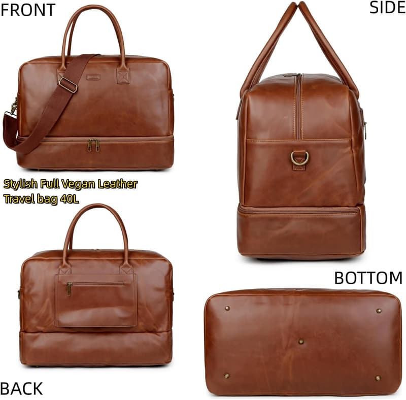 Weekender Tasche aus Kunstleder mit Schuhfach für Männer und Frauen