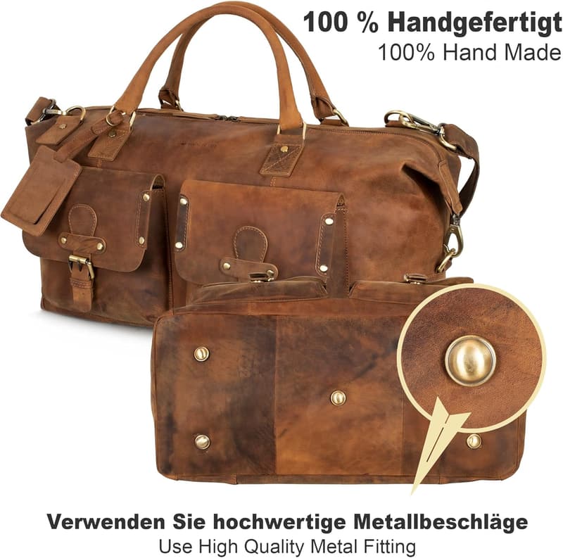 Herren Vintage Buffleder Weekender Reisetasche XL, Umhängetasche