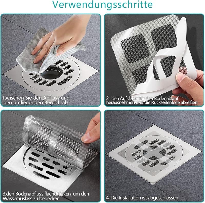 60 Stück Duschabfluss-Haarfänger Netzaufkleber für Dusche und Waschbecken