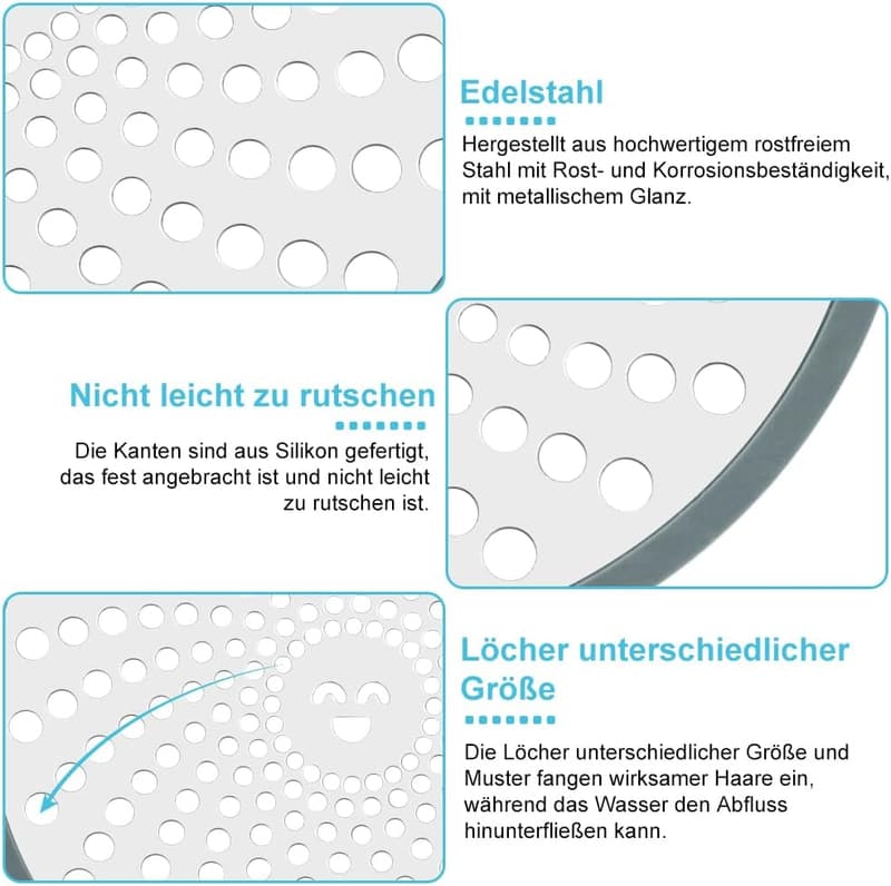 Edelstahl Duschen Abflusssieb mit Pinzette – Haarfänger für Badezimmer