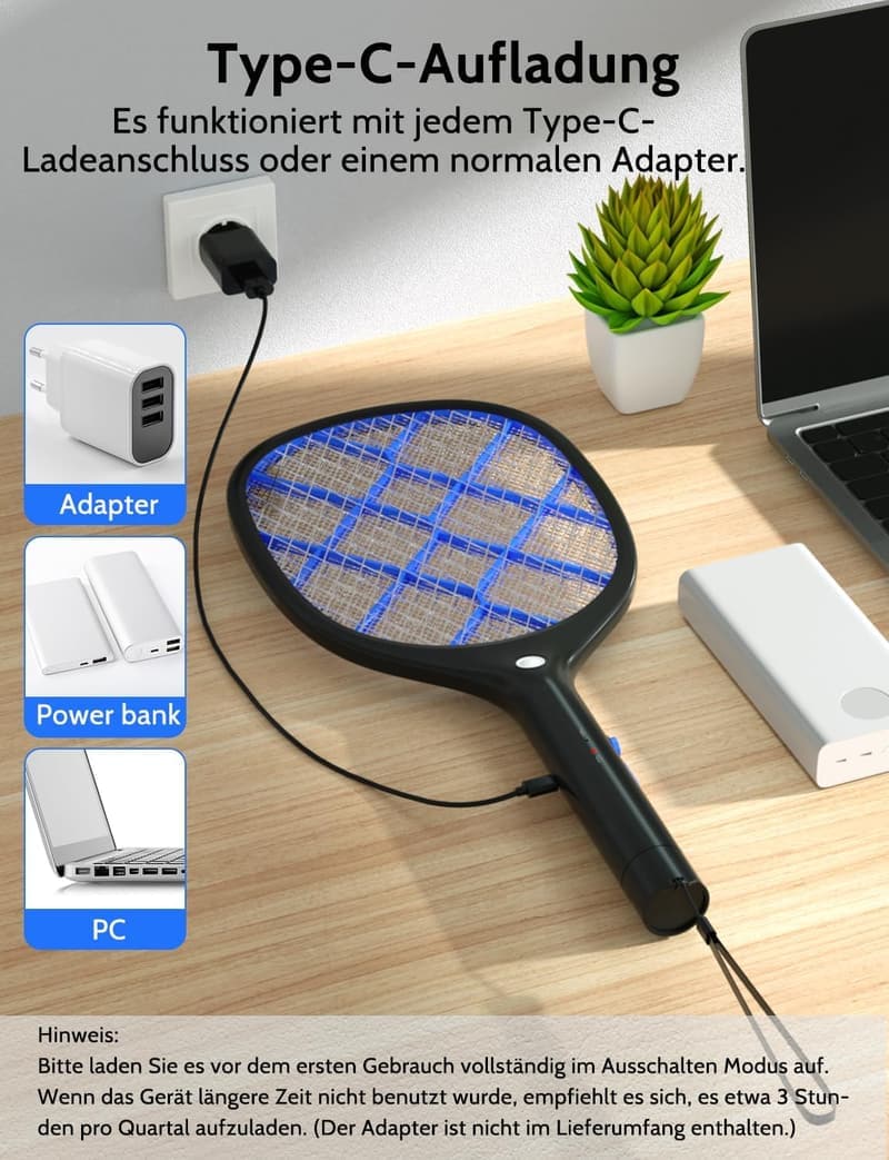 YISSVIC 4000 V Elektroschutz-Fliegenklatsche mit LED und Akku