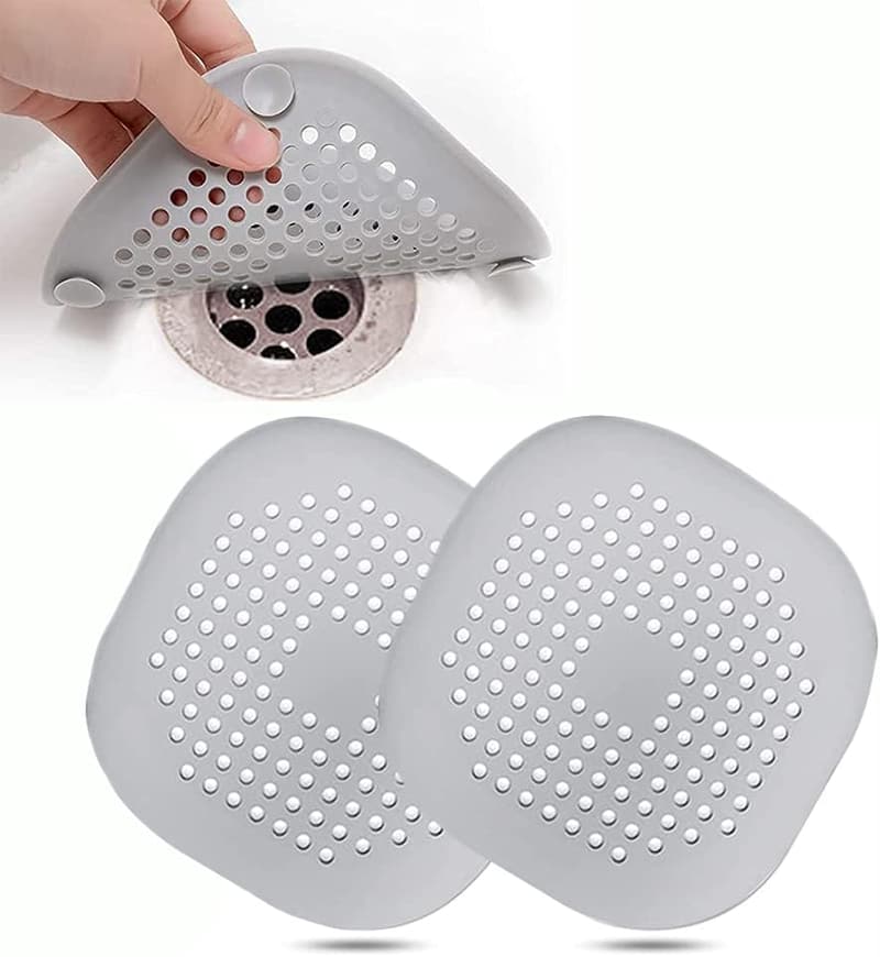 2er Set Silikon Abflusssiebe für Badewanne und Dusche, grau