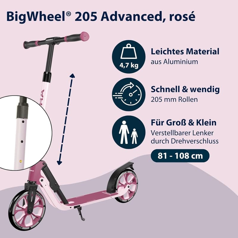HUDORA BigWheel 205 - Höhenverstellbarer Aluminium-Roller bis 100kg