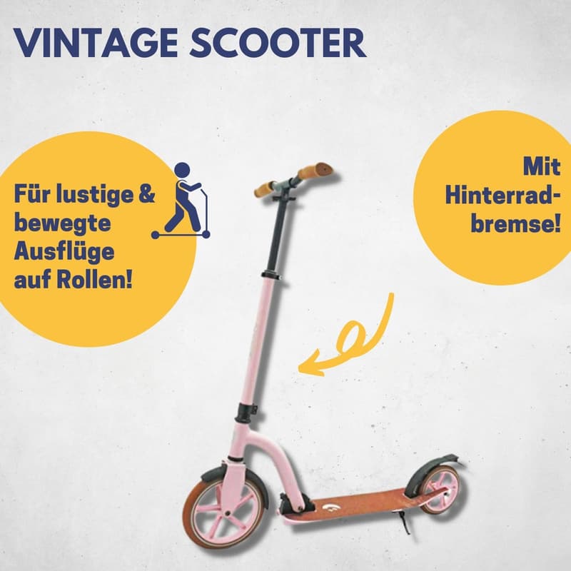 Vintage Scooter für Kinder und Erwachsene, klappbar bis 100 kg, 205er/230er Rolle