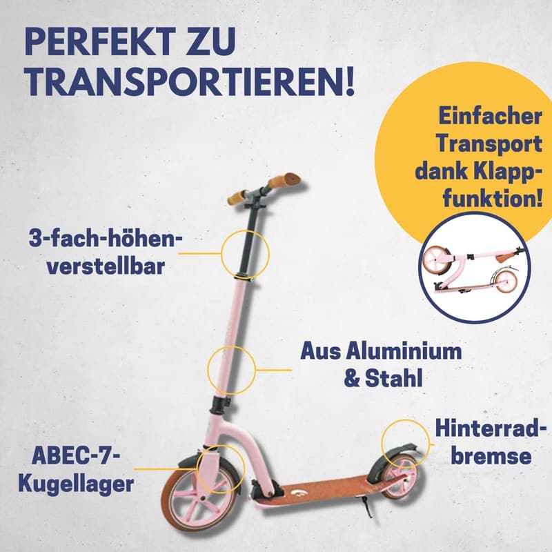 Vintage Scooter für Kinder und Erwachsene, klappbar bis 100 kg, 205er/230er Rolle