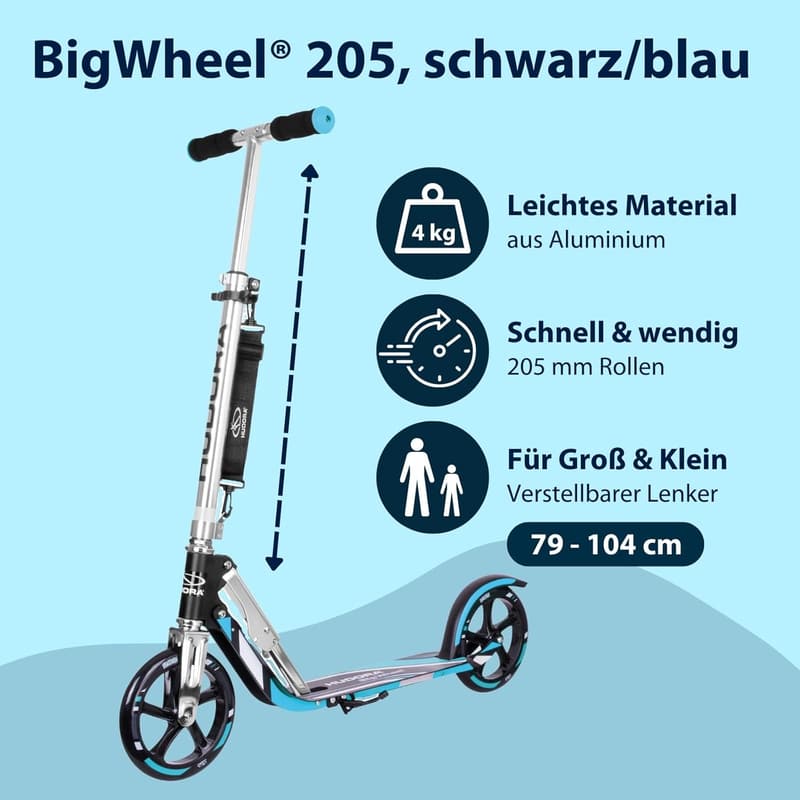 HUDORA BigWheel 205 - Höhenverstellbarer Aluminium-Scooter bis 100kg