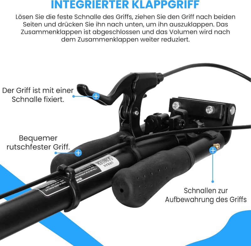 Stabiler Aluminium Tretroller für Erwachsene - Zusammenklappbar, 200mm Räder, 100kg belastbar