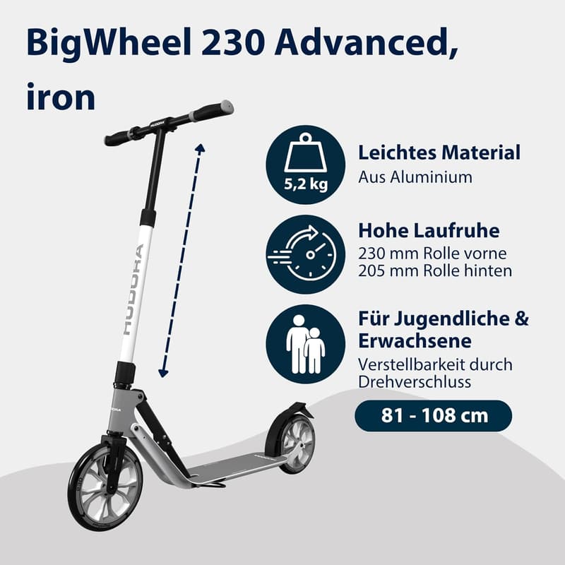 HUDORA BigWheel 230 Scooter - Stabiler Aluminium-Roller bis 120kg