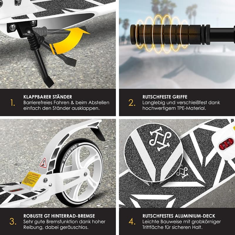 KESSER Cityroller Klapp-Scooter mit 205mm PU-Rädern, höhenverstellbar