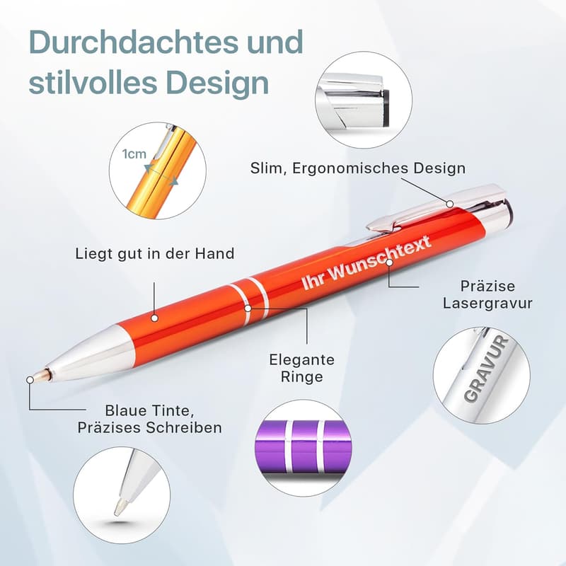 Personalisierter Kugelschreiber mit Gravur für Hochzeit & Büro (Schwarz)
