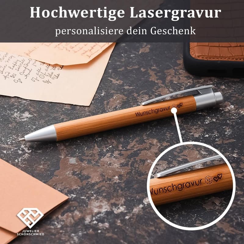 Bamboo Kugelschreiber mit Wunschgravur - umweltfreundlich, 25er Set